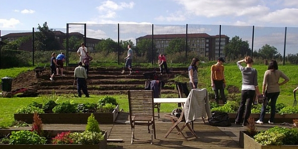 Volunteers planting a community growing scheme